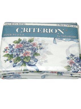 DAN RIVER Criterion Sheet Set Twin 3 pc Blue Floral Cotton Blend New Vintage